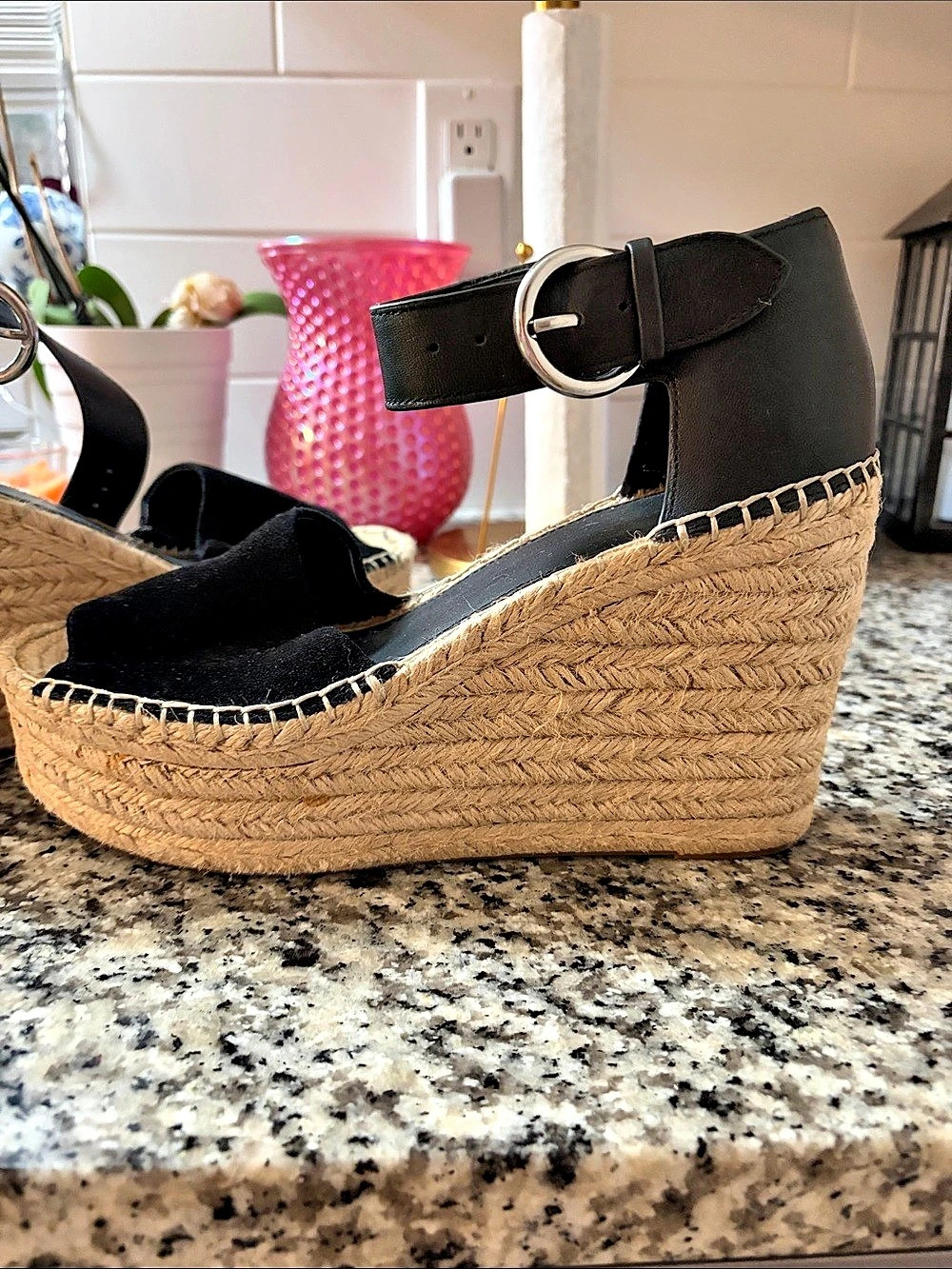 Marc Fisher Black Espadrille Wedge Sandals